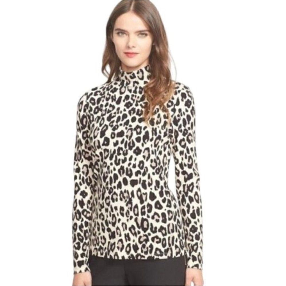 Kate Spade Leopard Cheetah Print Long Sleeve Mock Neck Top Size 4 Ponte